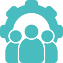 Group of people under a gear