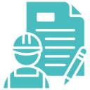 Engineering document icon with worker and pencil