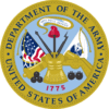 Emblem of the U.S. Department of the Army featuring weapons and symbols.