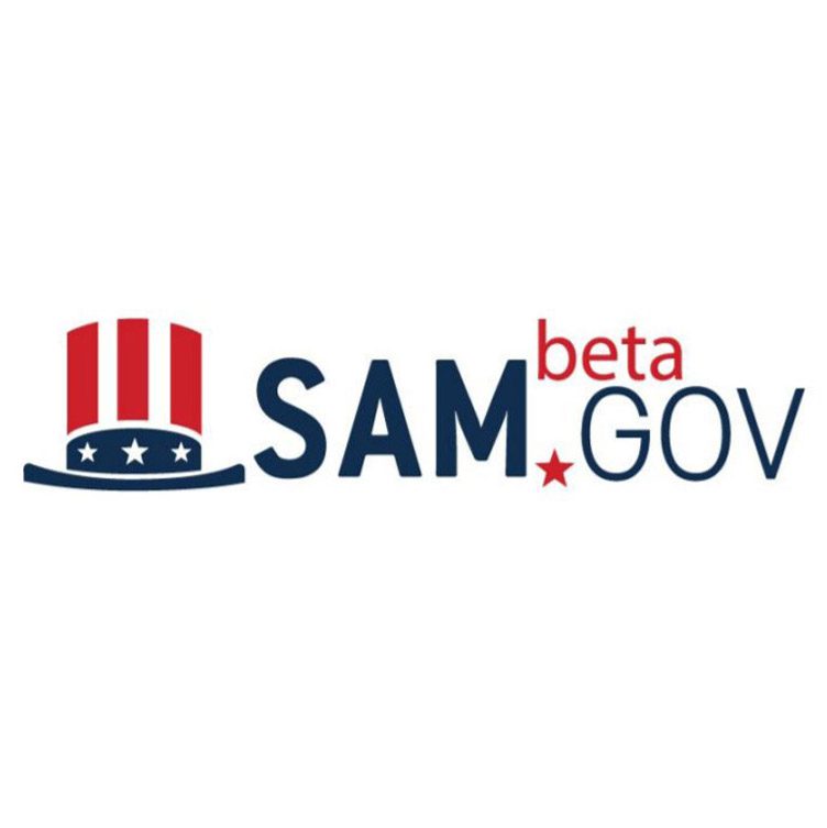 SAM.gov beta logo with patriotic design elements.
