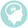 Silhouette of a head with brain pills inside, symbolizing mental health medication.