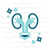 A stylized blue Aries zodiac symbol with wavy background lines.
